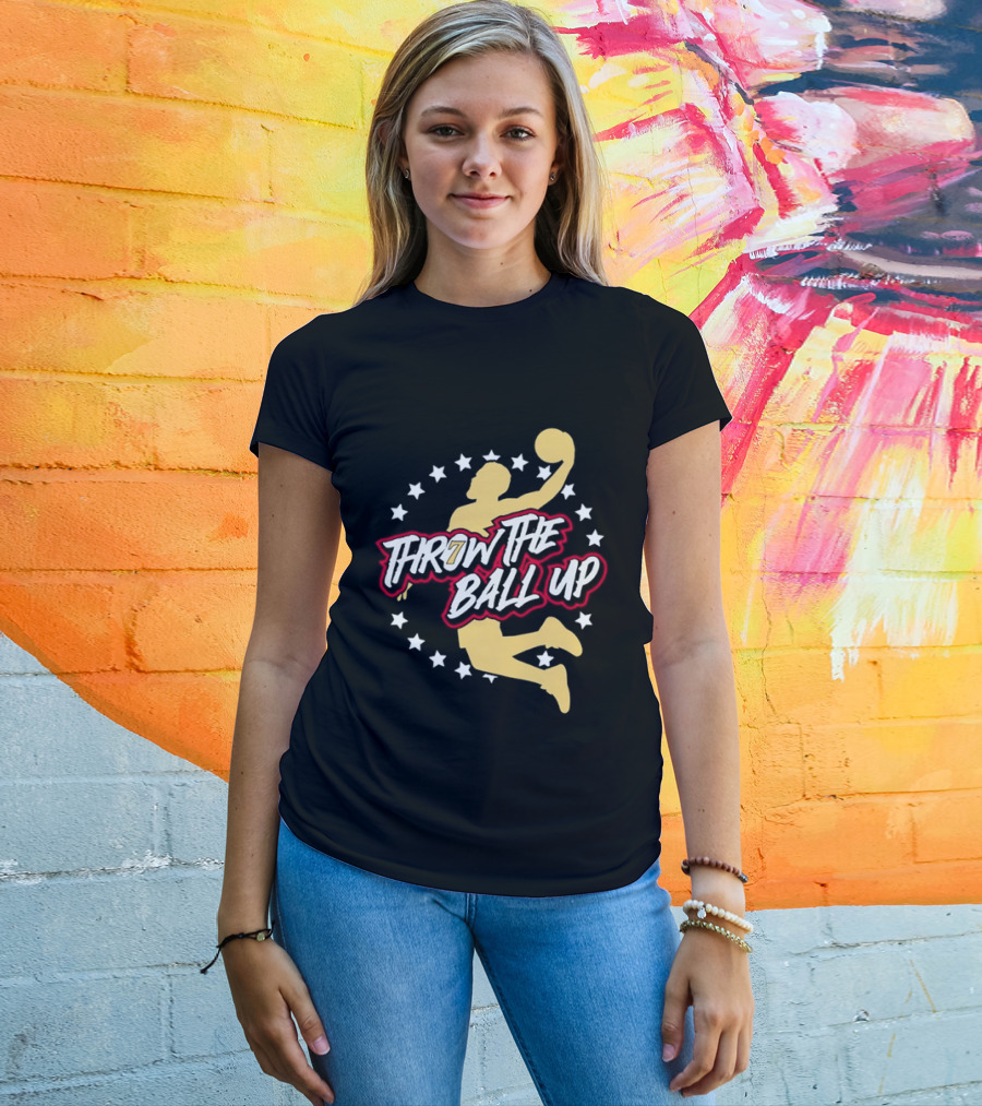 Throw The Ball Up Basketball Player Silhouette With Stars T-Shirt