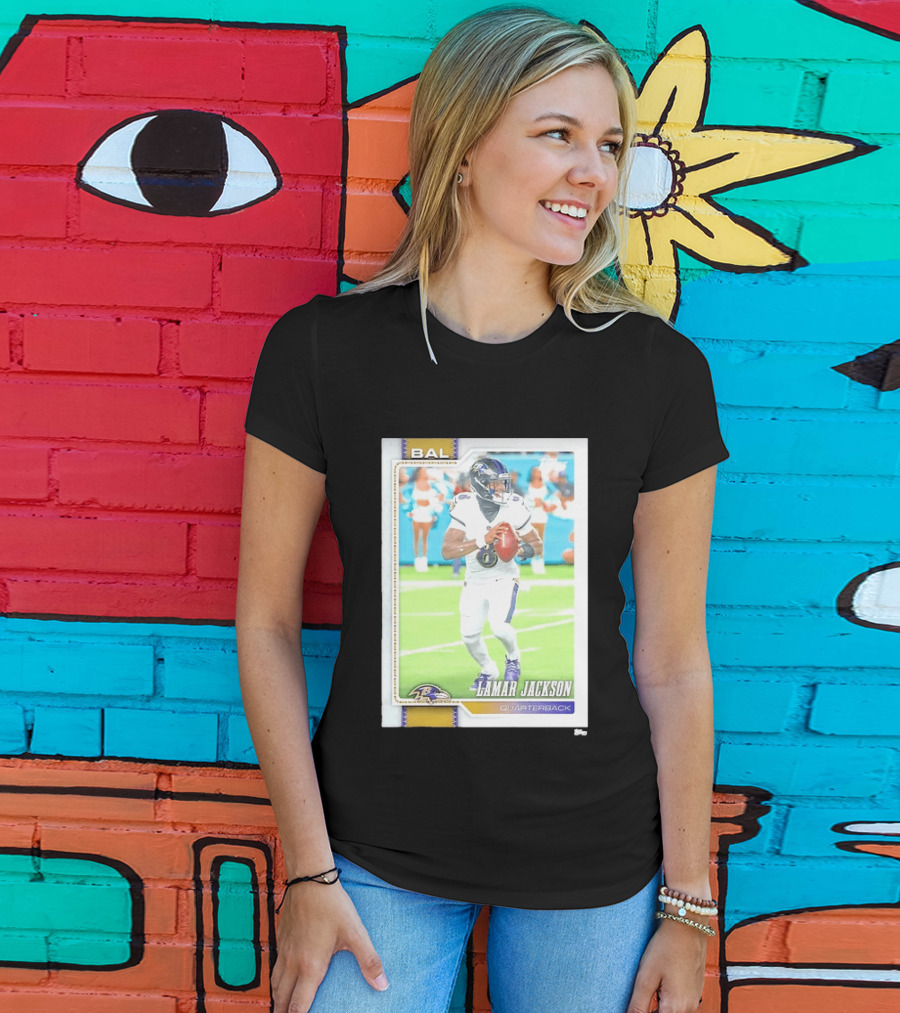 Lamar Jackson Baltimore Ravens Quarterback Topps Trading Card Authentic NFL Edition T-Shirt