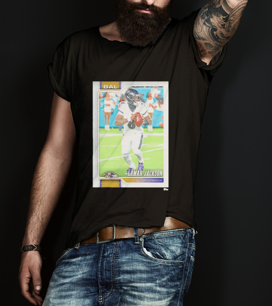 Lamar Jackson Baltimore Ravens Quarterback Topps Trading Card Authentic NFL Edition T-Shirt