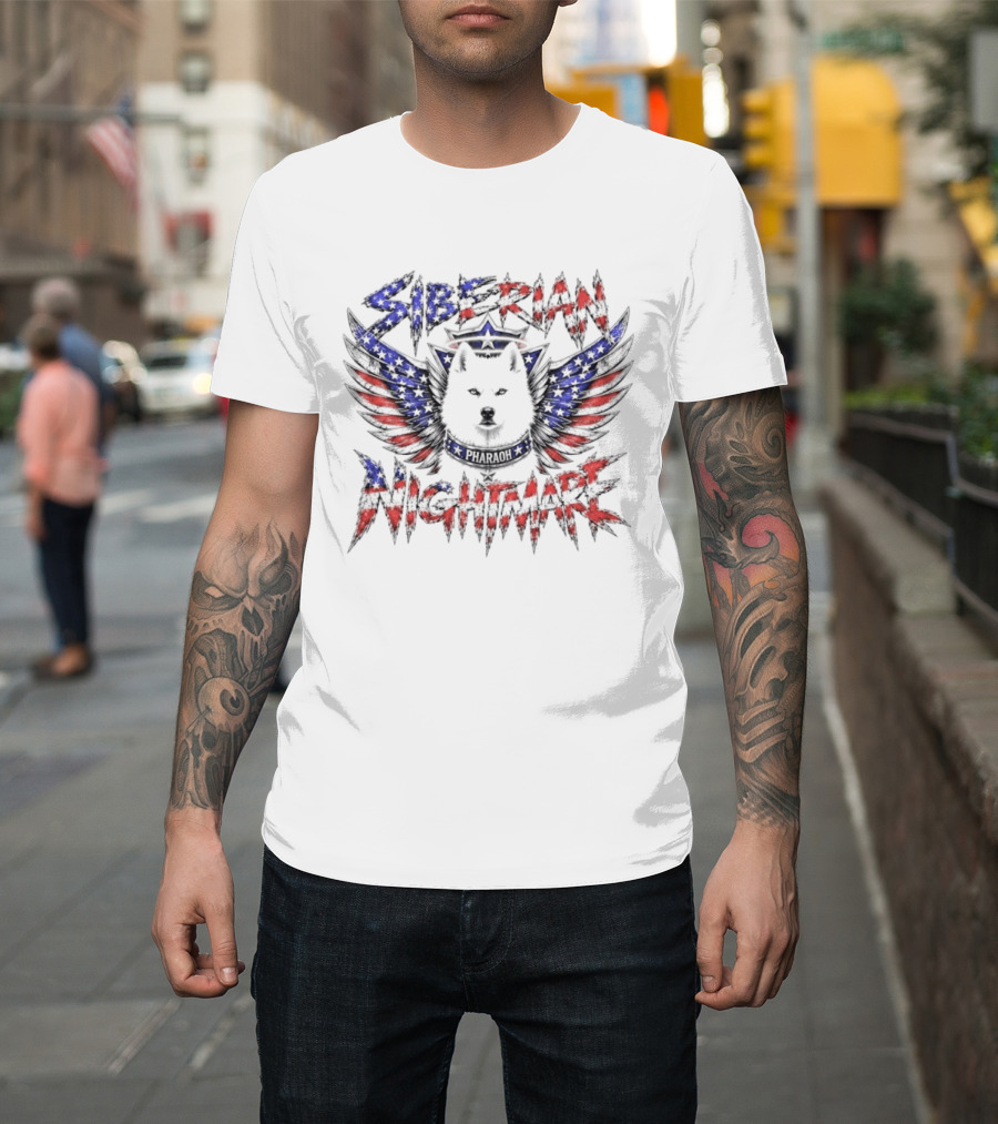 Siberian Nightmare Husky Wings American Flag T-Shirt