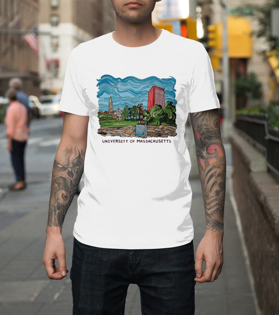 University Of Massachusetts Landmark Campus Scene Tower And Trees T-Shirt