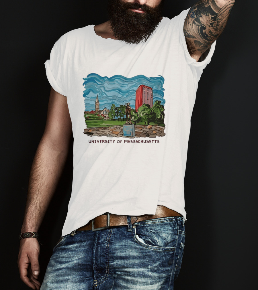 University Of Massachusetts Landmark Campus Scene Tower And Trees T-Shirt