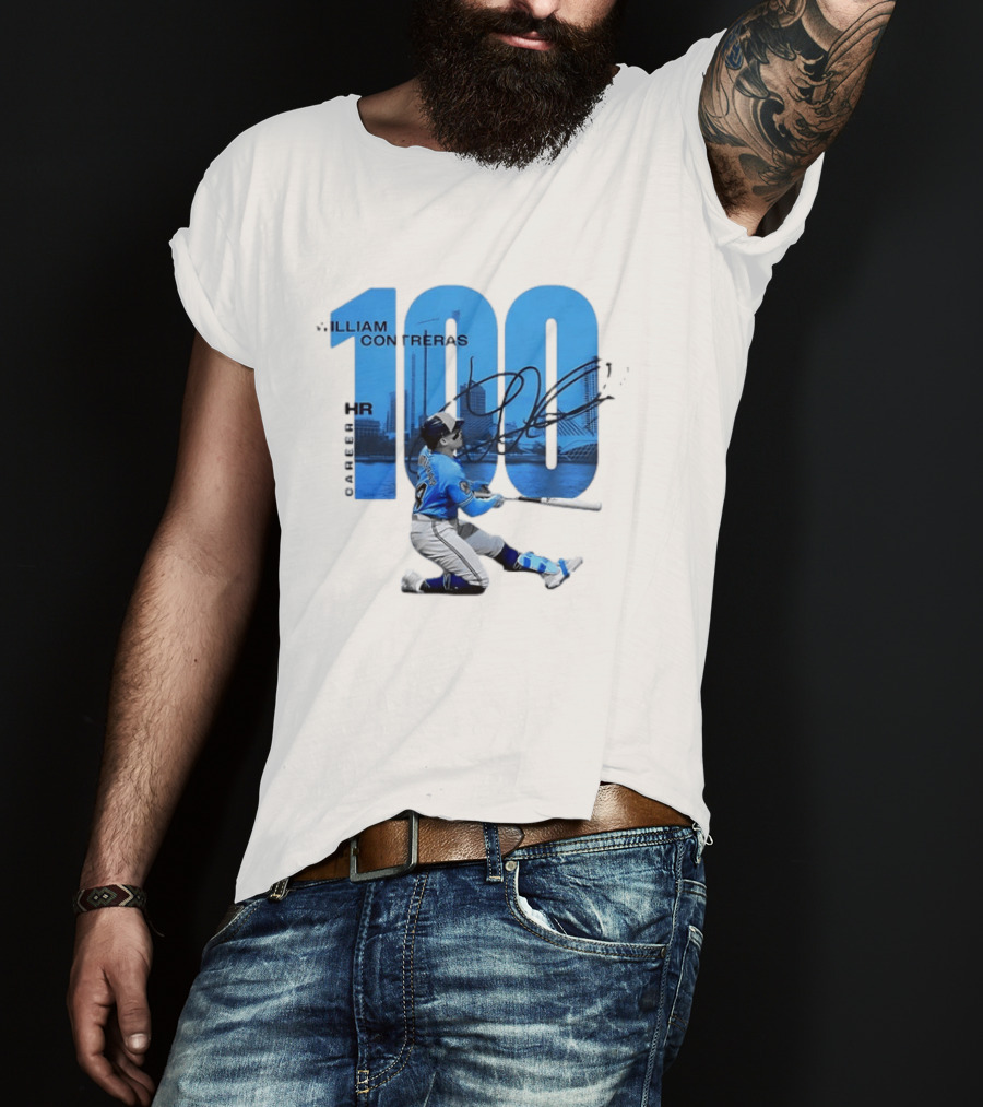 William Contreras Milwaukee Brewers 100 HR Milestone Signature T-Shirt
