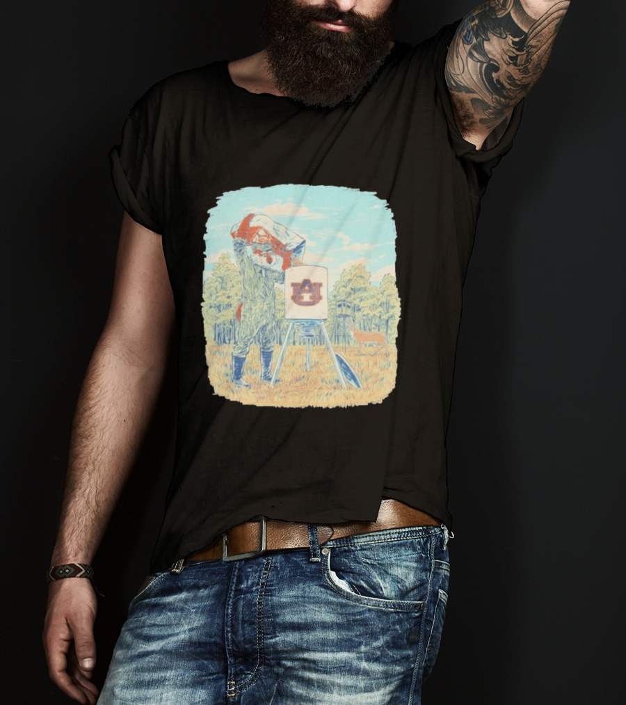 Aubie The Tiger Auburn University Deer Hunting Scene With Feeder And Deer T-Shirt