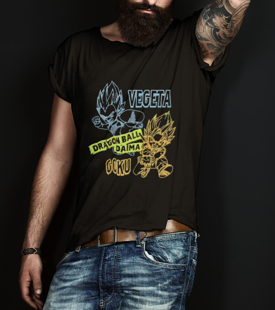 Dragon Ball Daima Vegeta Goku Neon Line Anime Characters Action Poses T-Shirt