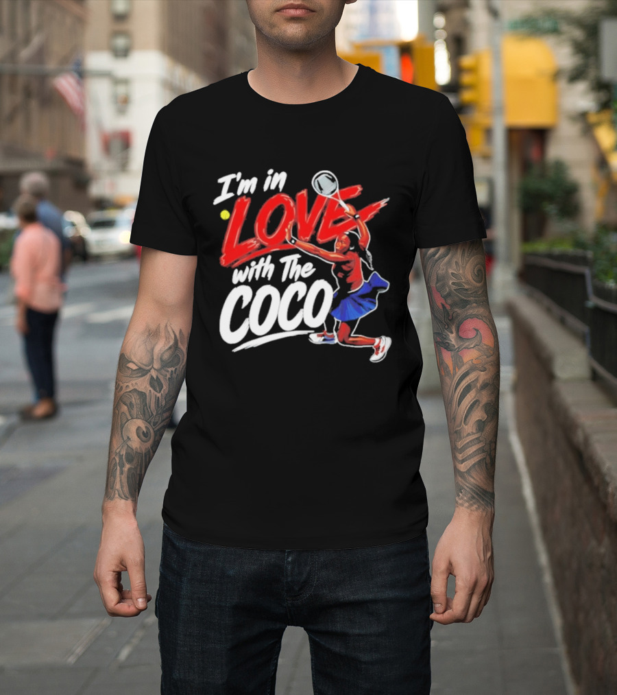 I'm In Love With The Coco Tennis Slam Action Bold Red And White T-Shirt