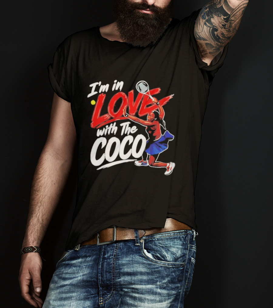 I'm In Love With The Coco Tennis Slam Action Bold Red And White T-Shirt