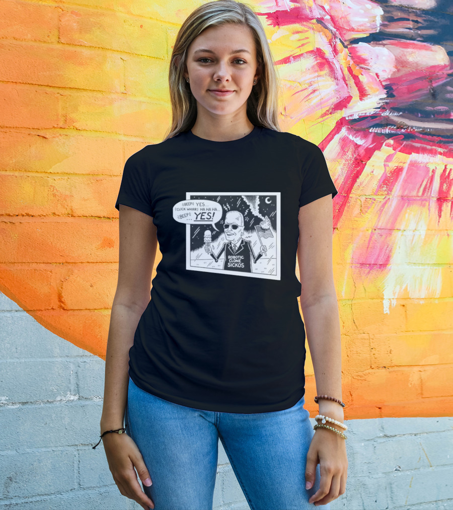 Joe Biden Robotic Clone Sickos Cartoon Ice Cream Flag Speech Bubble BEEP YES T-Shirt