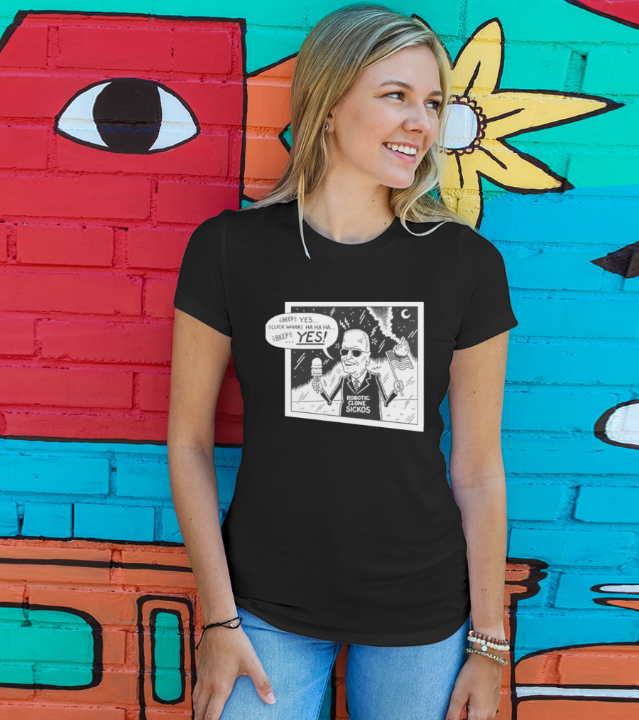 Joe Biden Robotic Clone Sickos Cartoon Ice Cream Flag Speech Bubble BEEP YES T-Shirt