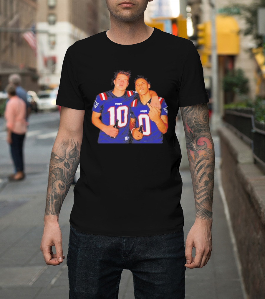 New England Patriots Drake Maye Christian Gonzalez Middle Finger Beer T-Shirt