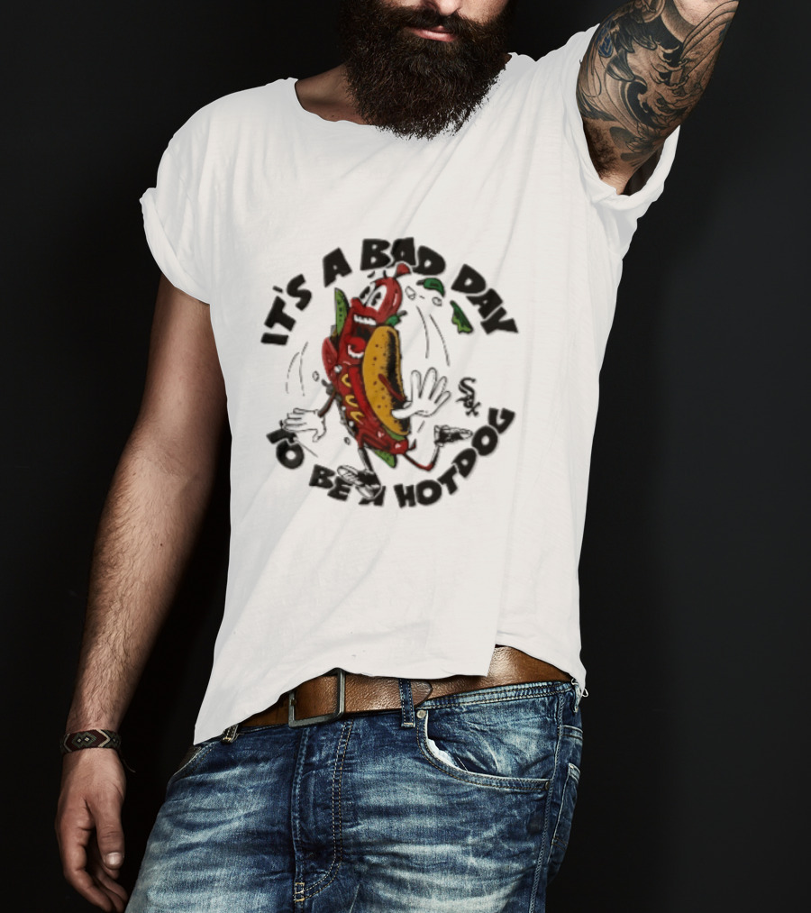 Chicago White Sox MLB It's A Bad Day To Be Hotdog Panicked Cartoon Sausage Running T-Shirt