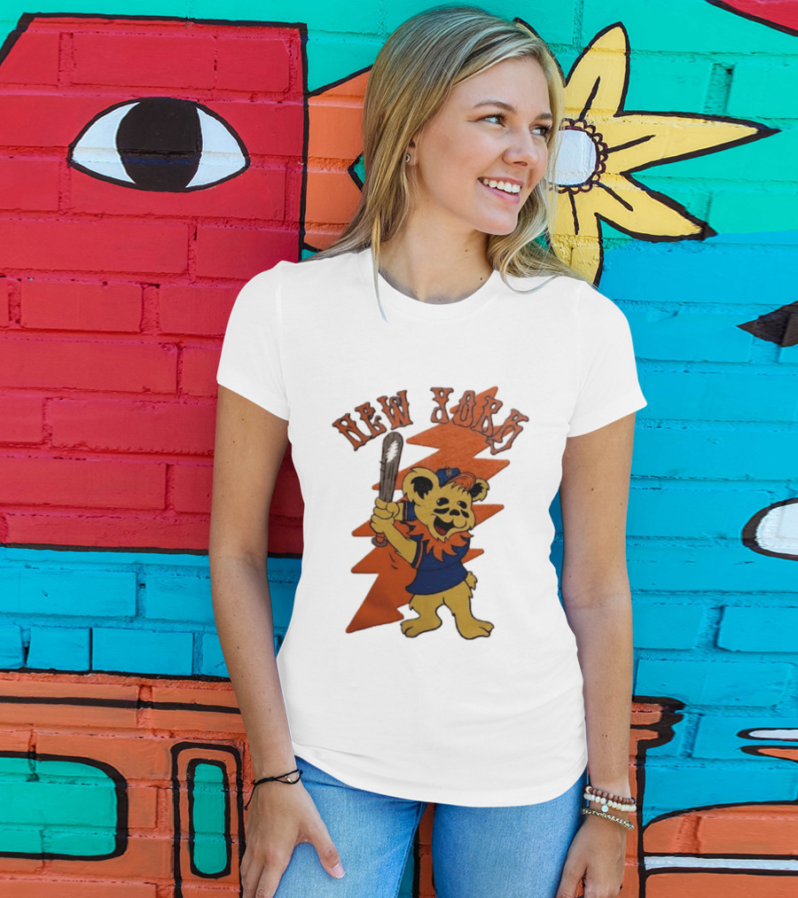 New York Grateful Dead Dancing Bear Batting Baseball Mets MLB T-Shirt