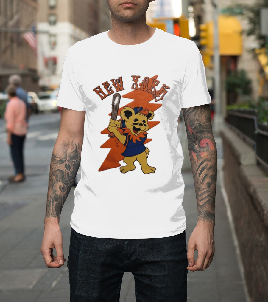 New York Grateful Dead Dancing Bear Batting Baseball Mets MLB T-Shirt