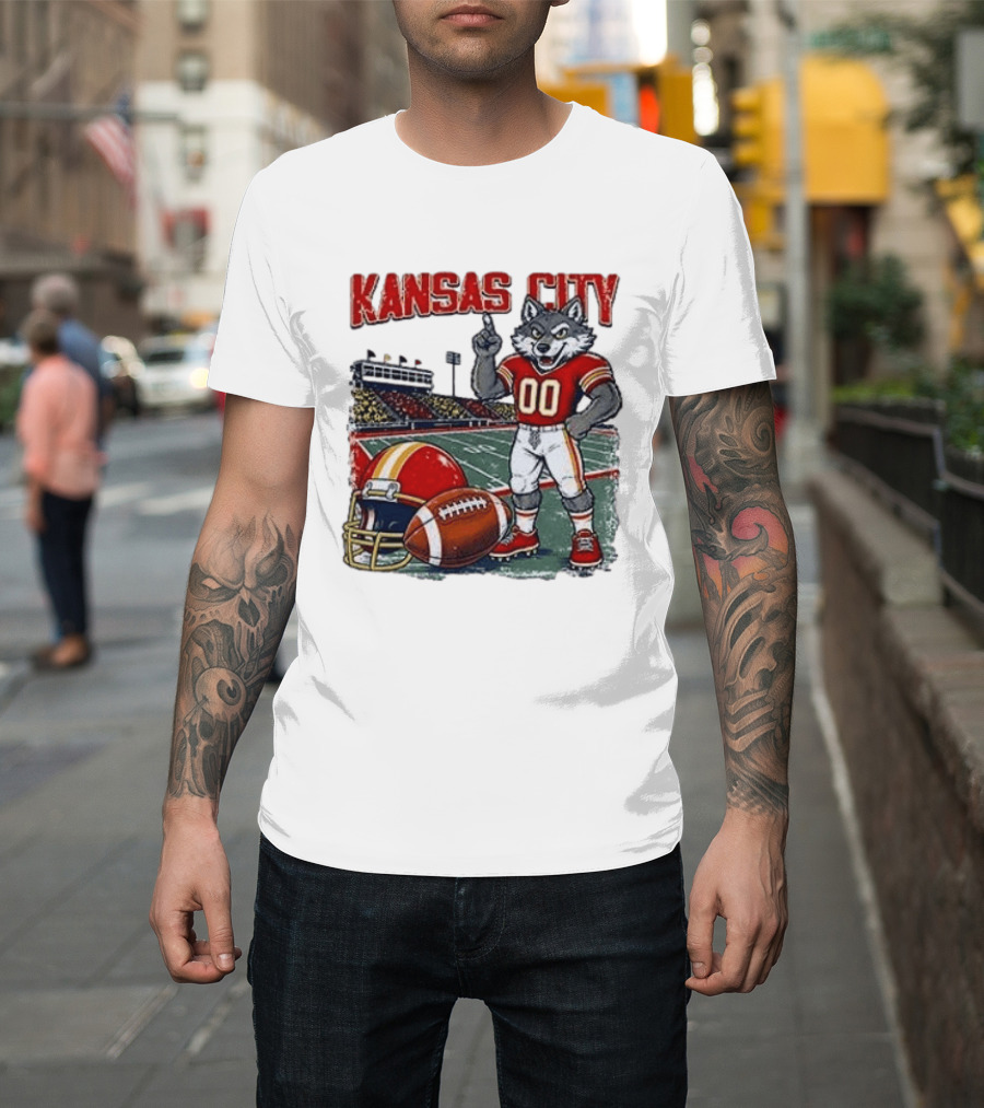 Kansas City Chiefs Wolf Mascot Football Stadium Scene T-Shirt