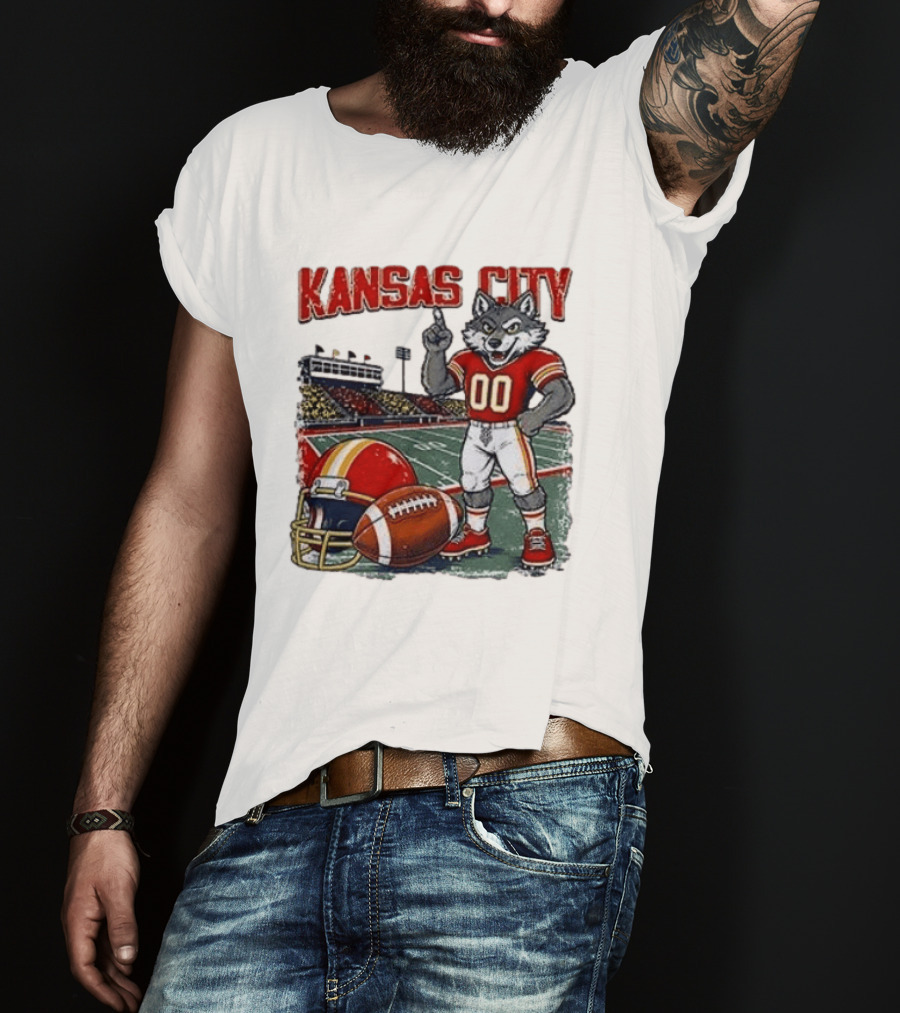 Kansas City Chiefs Wolf Mascot Football Stadium Scene T-Shirt