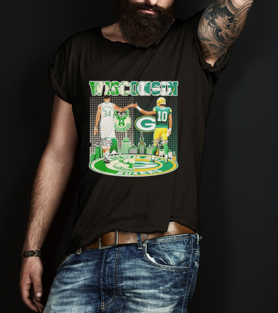 Wisconsin Milwaukee Bucks Giannis Antetokounmpo Green Bay Packers Jordan Love T-Shirt