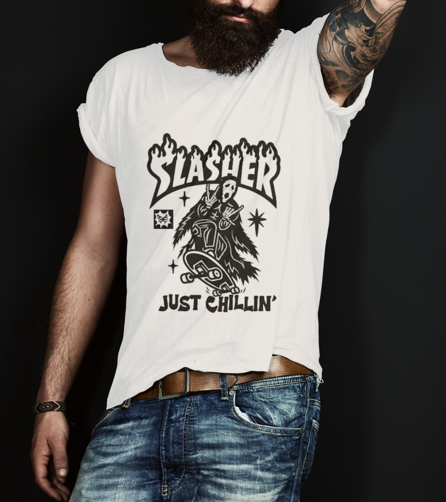 Slasher Just Chillin' Ghostface Skateboard Scream Horror T-Shirt