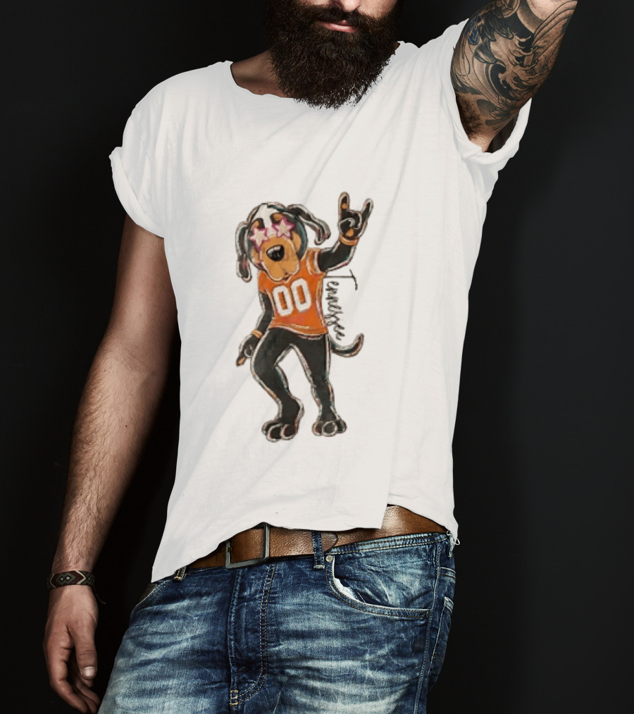 Tennessee Volunteers Cartoon Coonhound 00 Jersey Star Glasses Orange T-Shirt