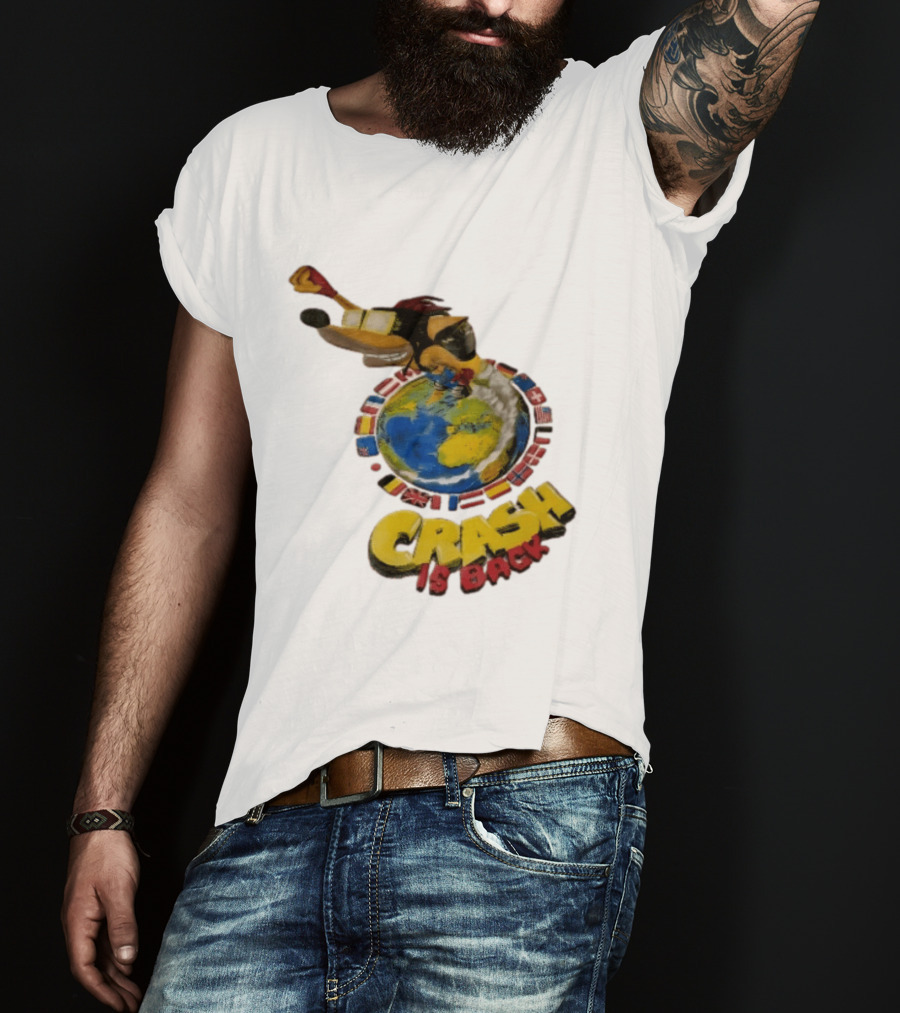 Crash Is Back Jetpack Adventure World Flags Globe Cartoon T-Shirt