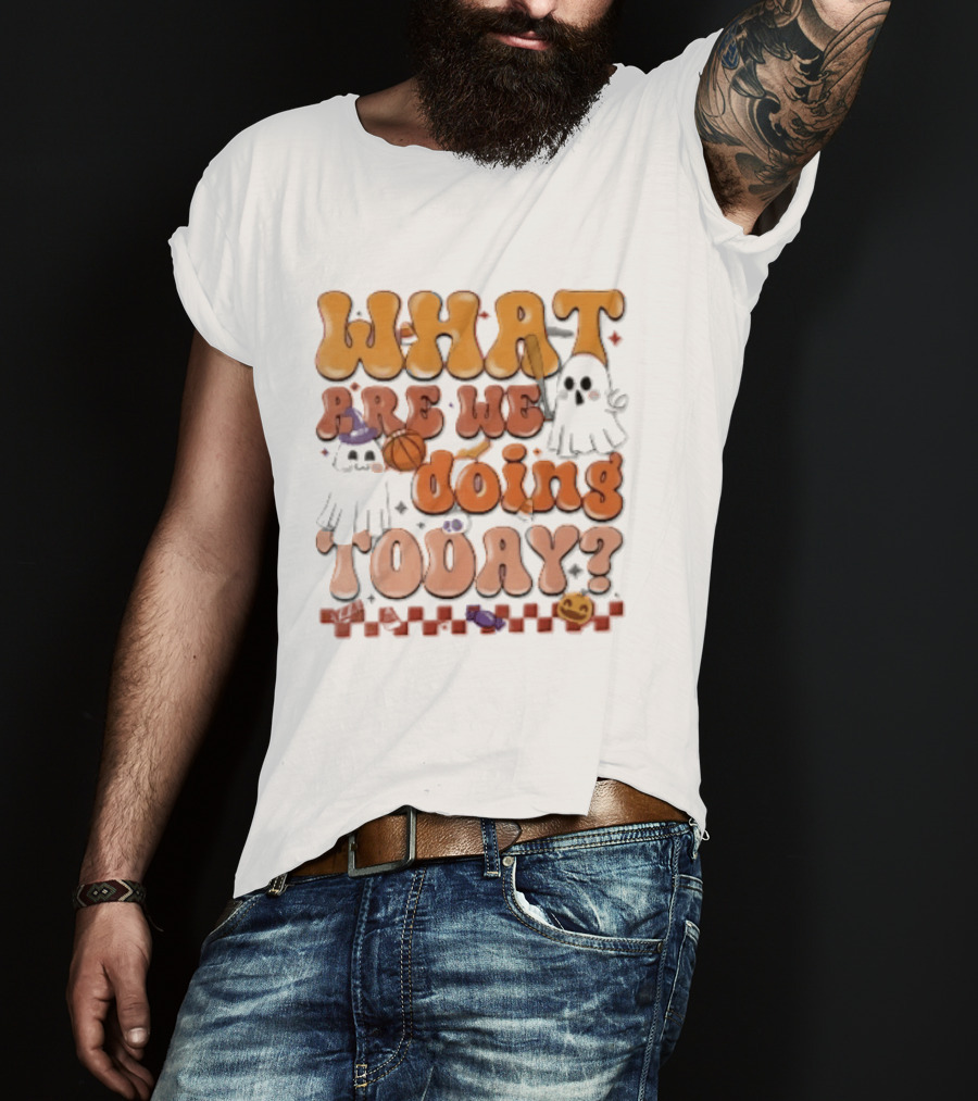 What Are We Doing Today Cartoon Halloween Ghosts Basketball Baseball Boo Shop T-Shirt