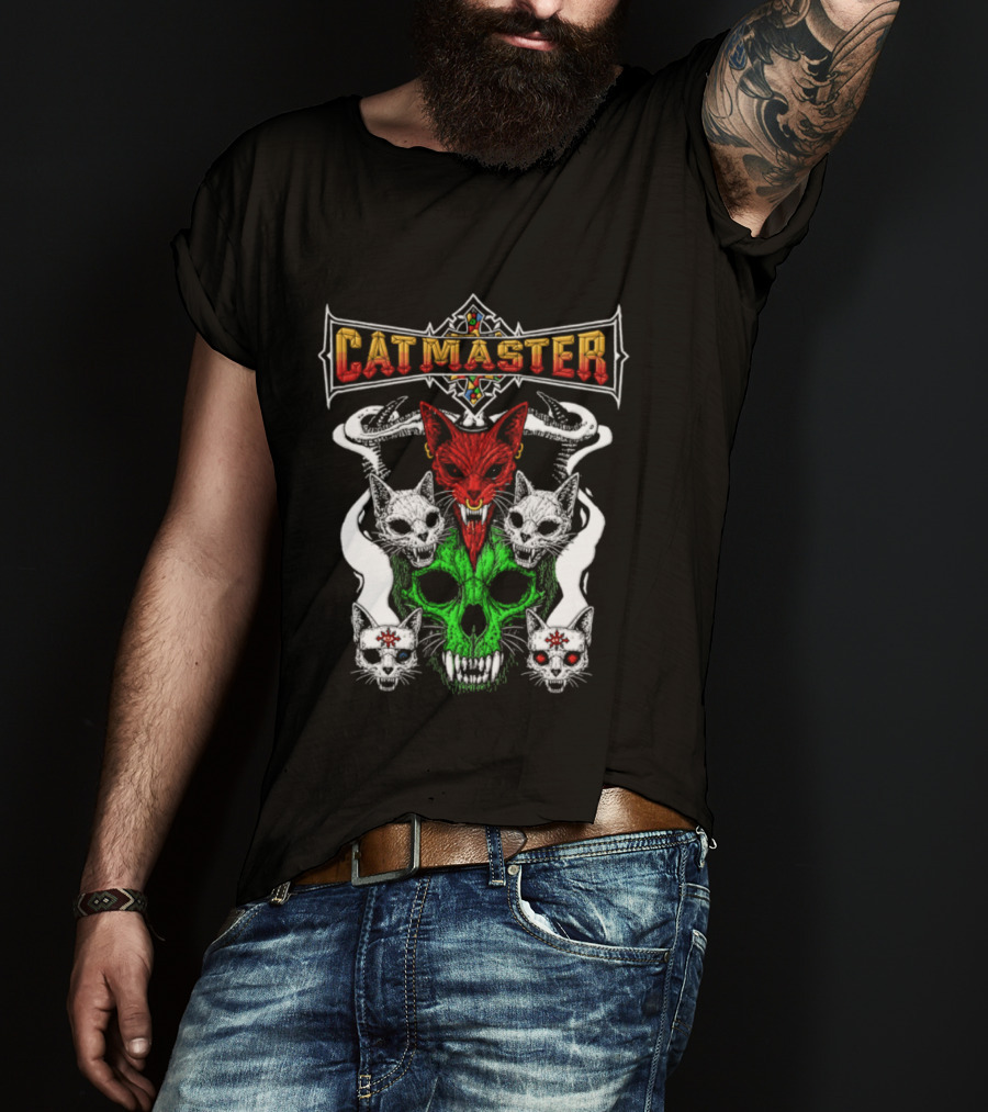 Catmaster Occult Cat Skull Metal Gothic Supernatural Feline Skulls T-Shirt