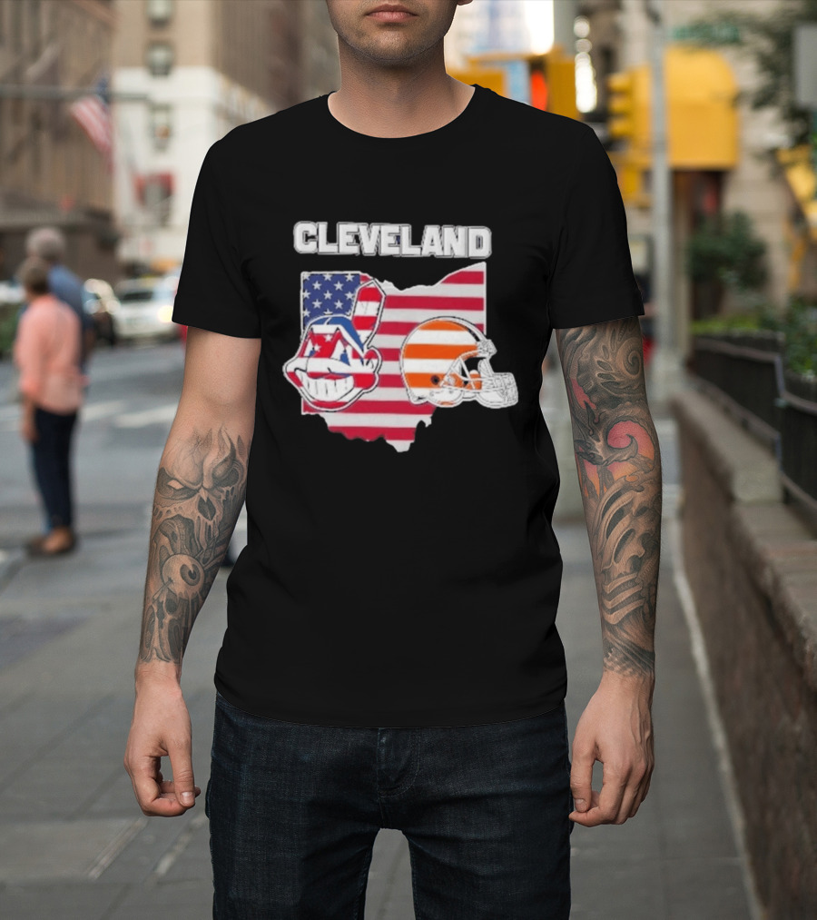 Cleveland Indians Browns Ohio State Map With Flags T-Shirt