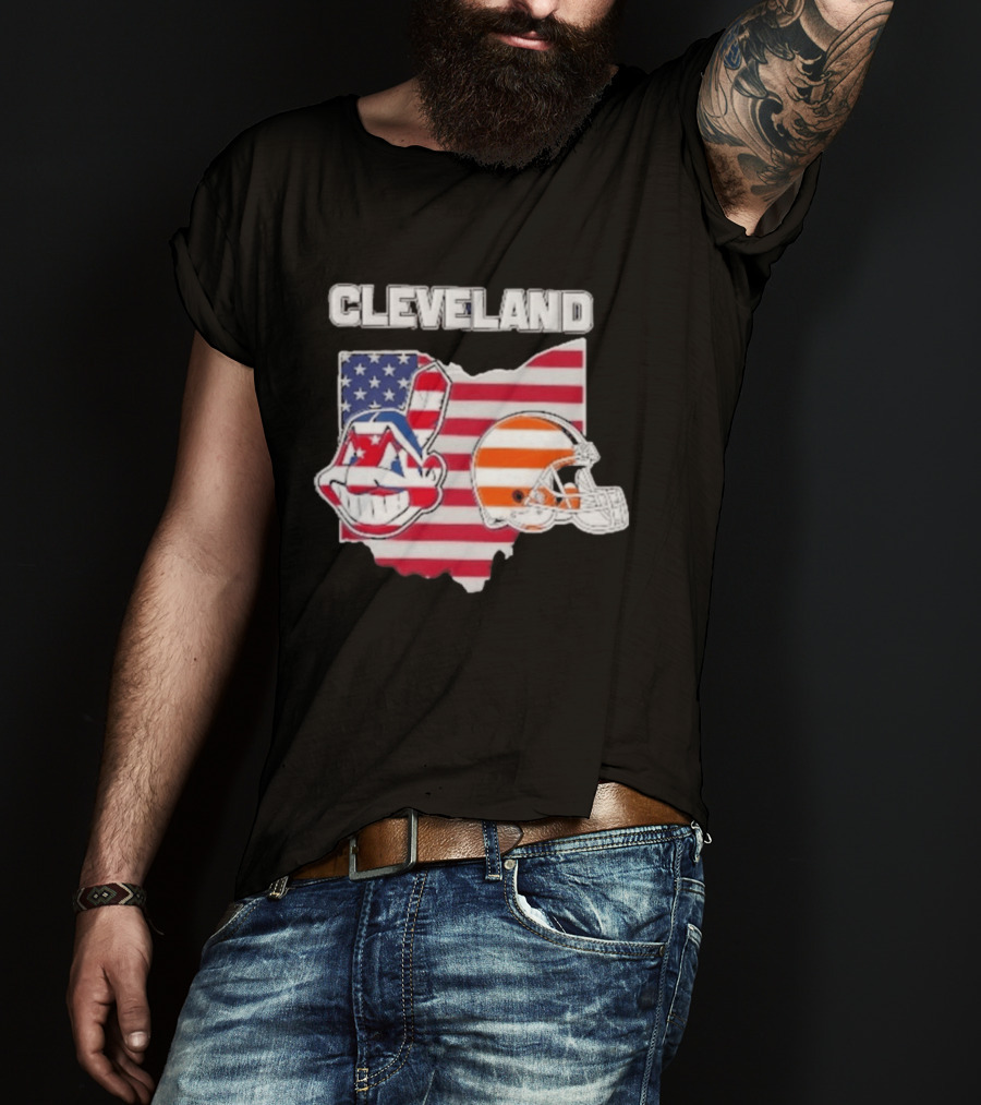 Cleveland Indians Browns Ohio State Map With Flags T-Shirt