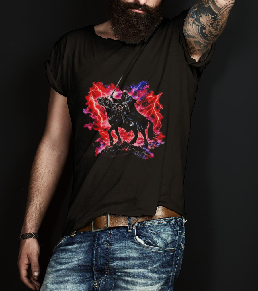 Grim Reaper On Horse With Lightning And Cosmic Galaxy T-Shirt