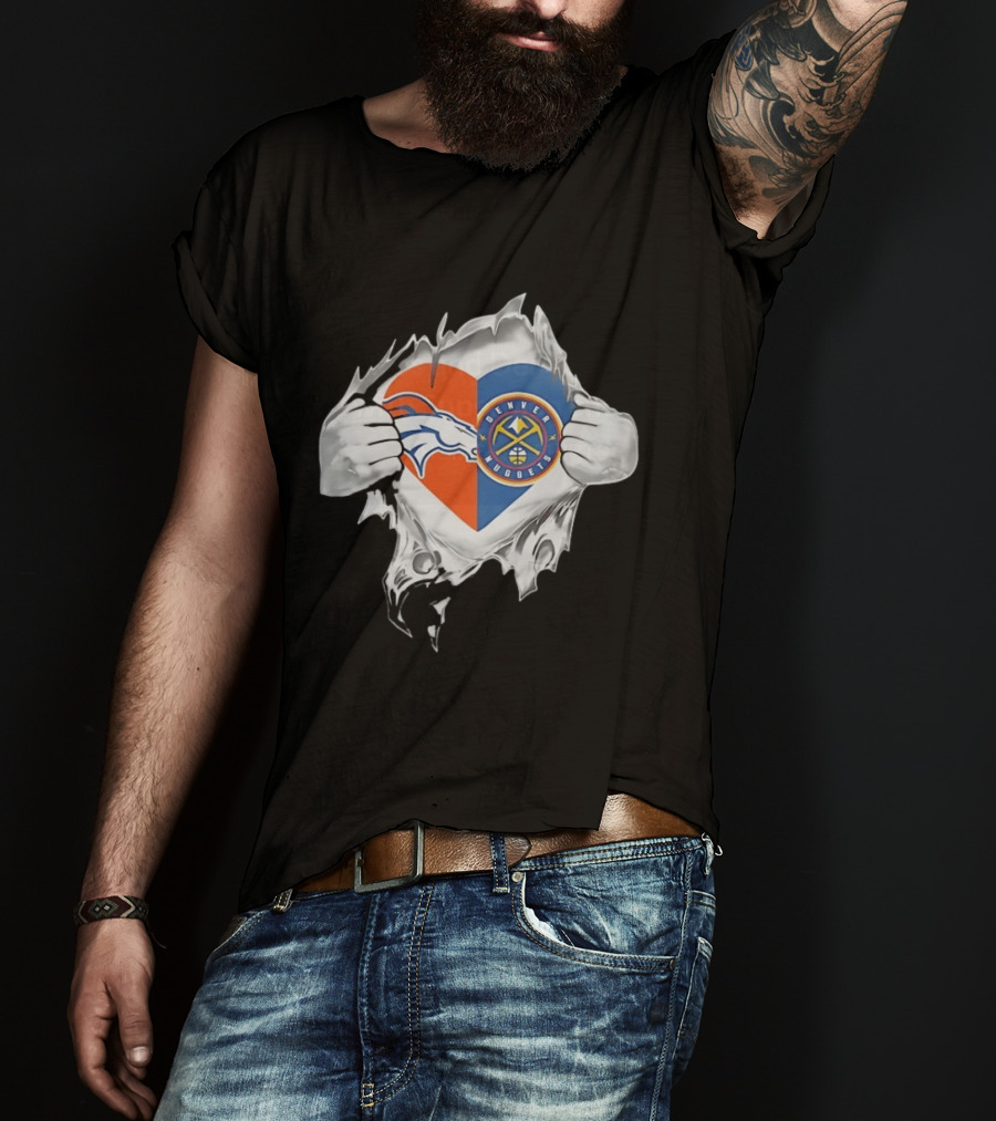 Denver Broncos Nuggets Heart Superman Chest Rip T-Shirt