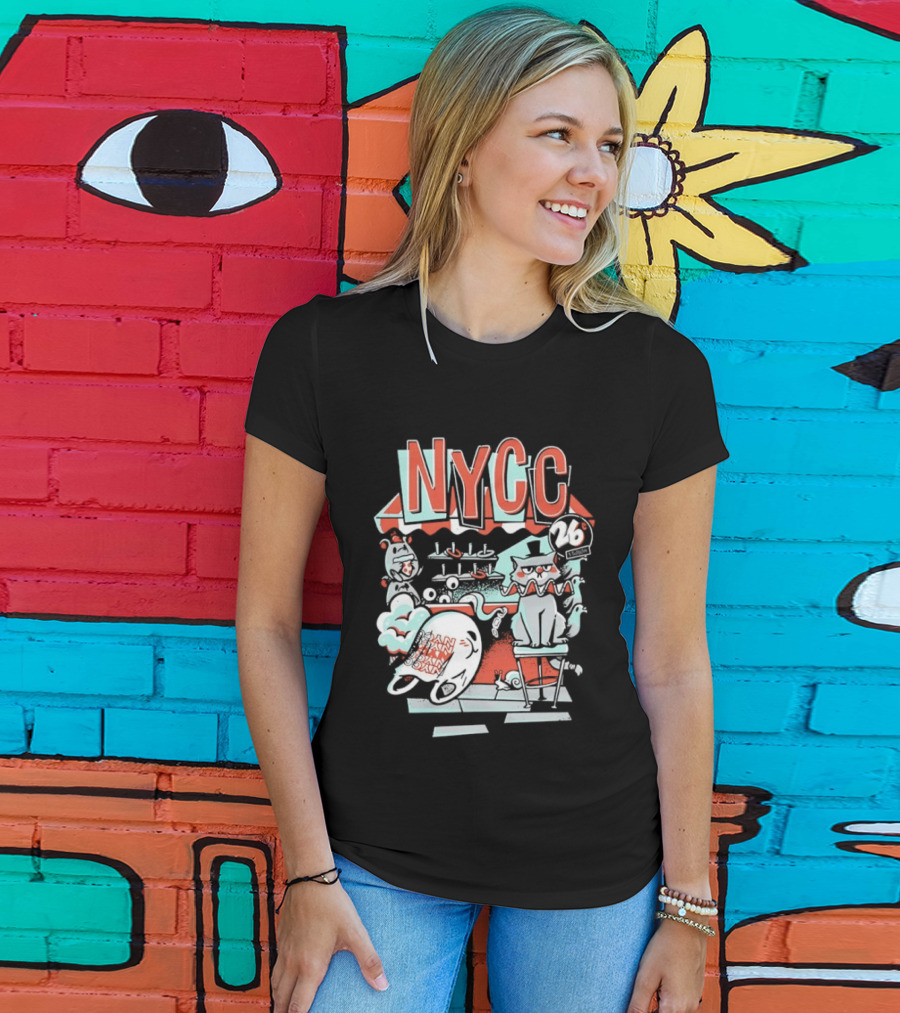 NYCC 26 Cent 1 Throw Carnival Cat Retro Style Comic Fairground Fun T-Shirt