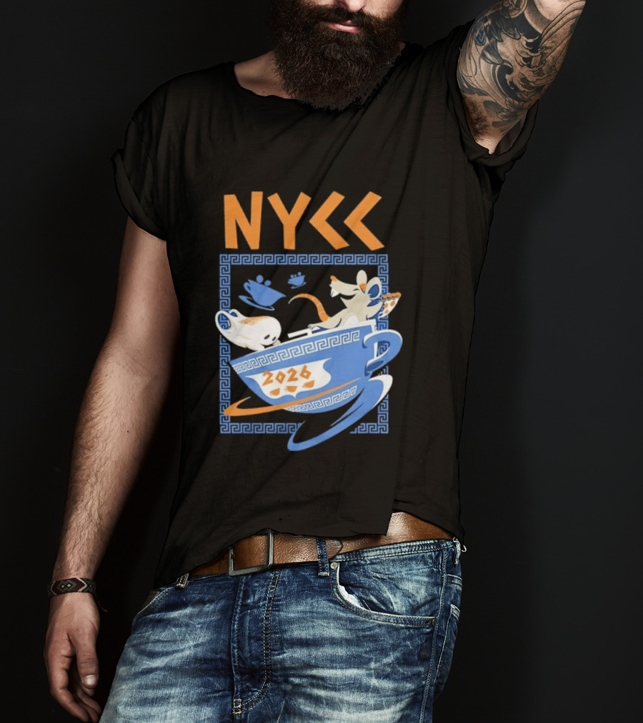 NYCC 2026 Pizza Rat Cup Greek Pattern Tea Event T-Shirt