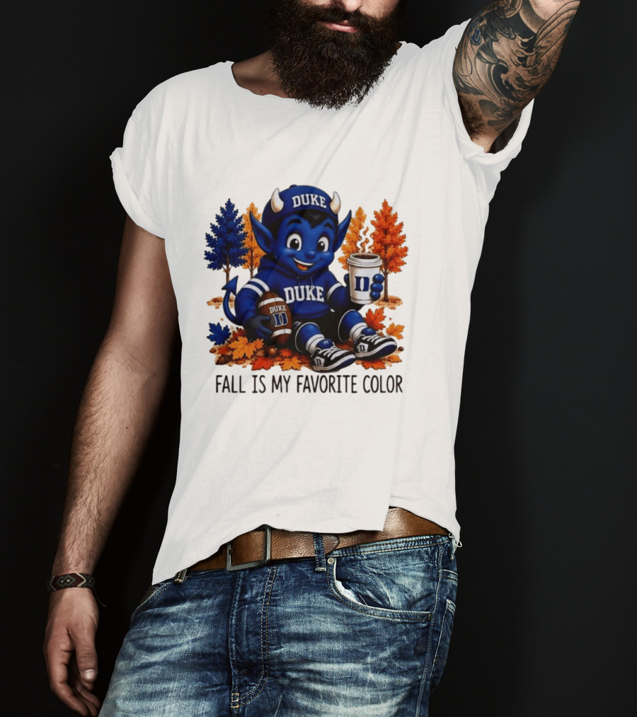 Duke Blue Devils Fall Is My Favorite Color Football Coffee Autumn Leaves T-Shirt
