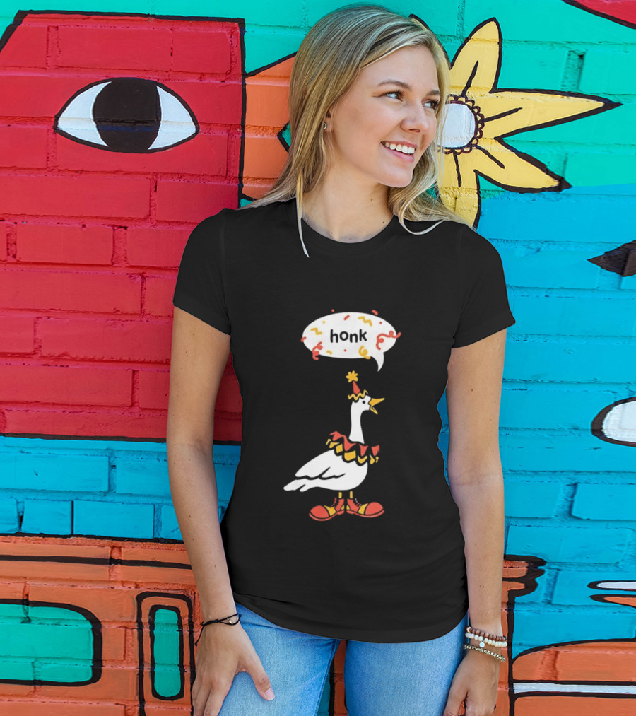 Honk Clown Goose Circus Costume With Confetti Speech Bubble T-Shirt