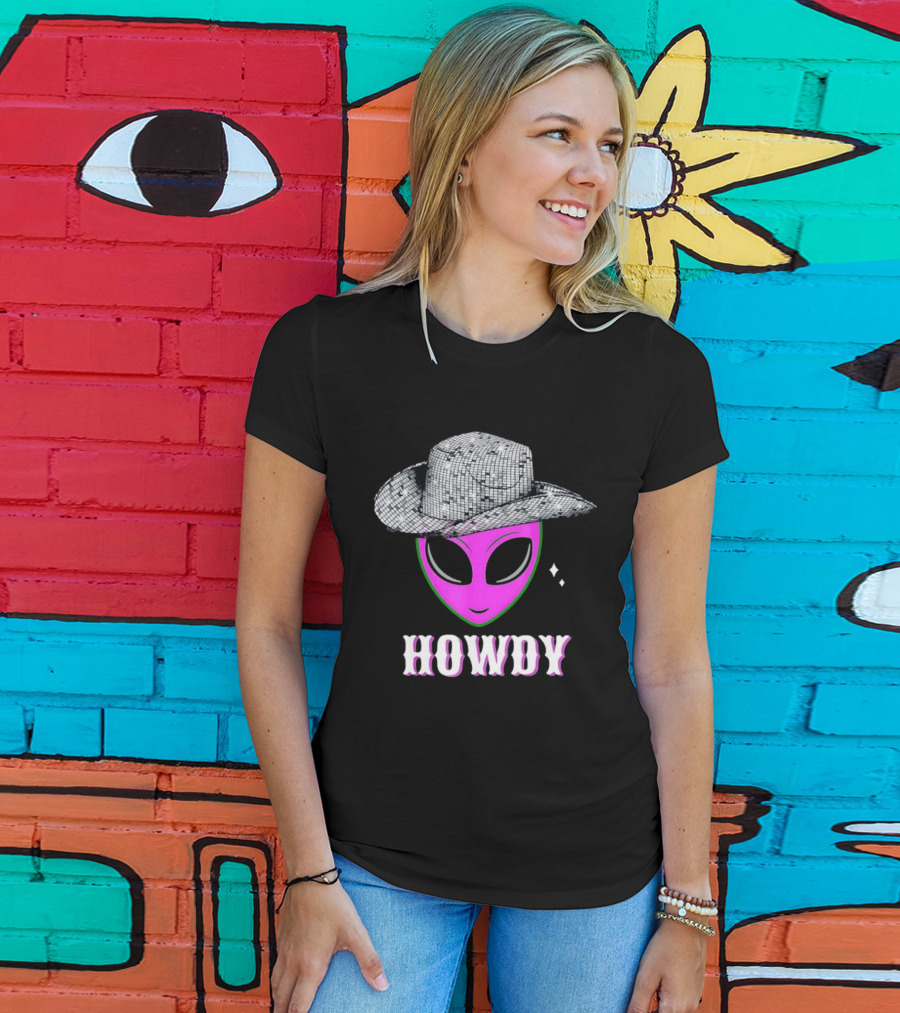 Howdy Alien Disco Cowboy Hat Western T-Shirt