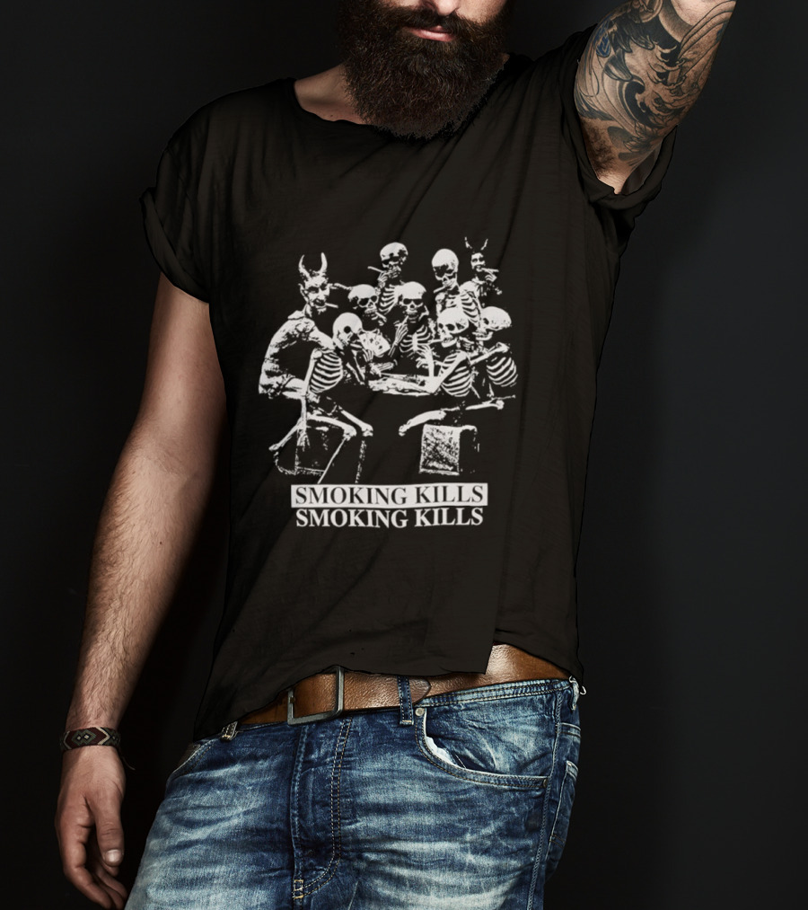Skeleton Poker Game Smoking Kills Gothic T-Shirt