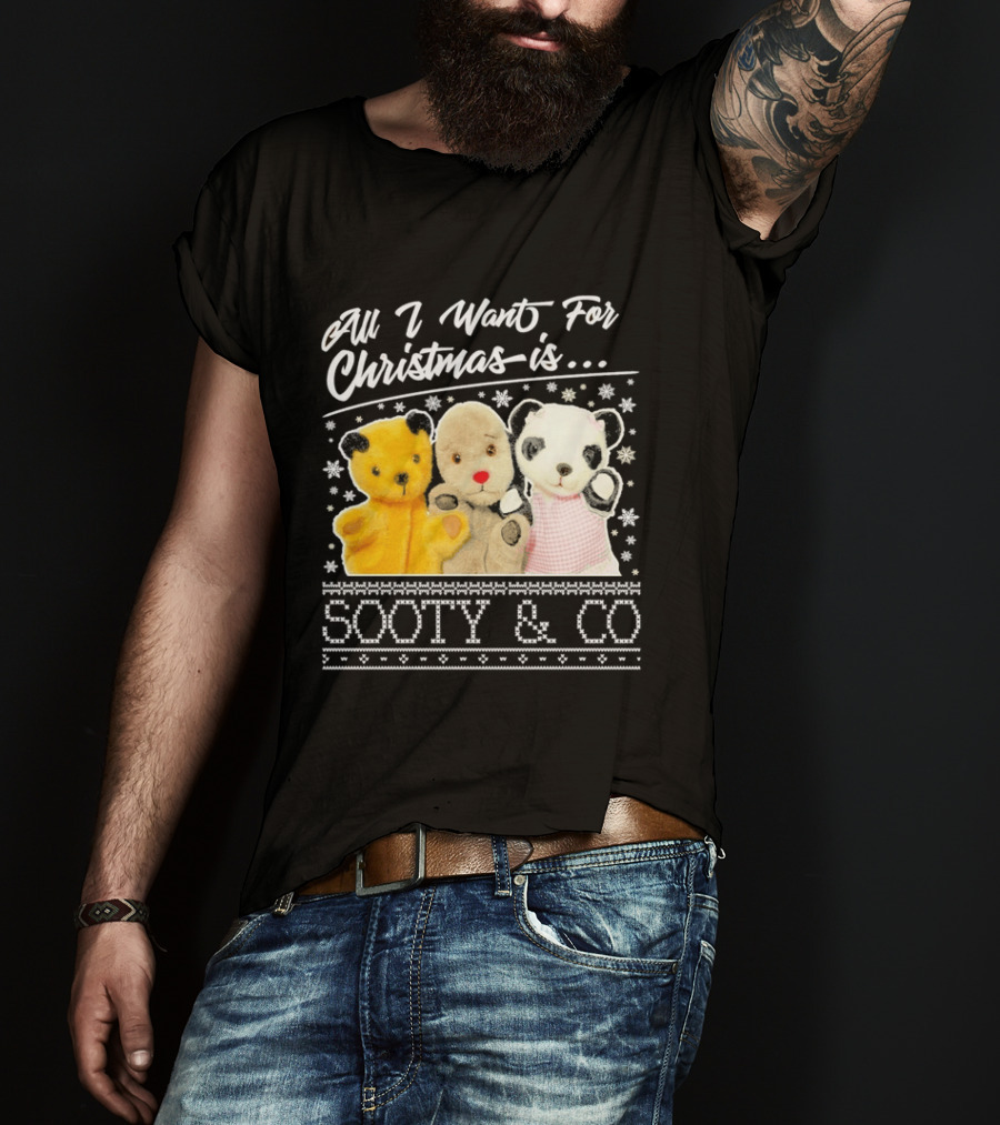 All I Want For Christmas Is Sooty And Co Vintage Stuffed Characters T-Shirt