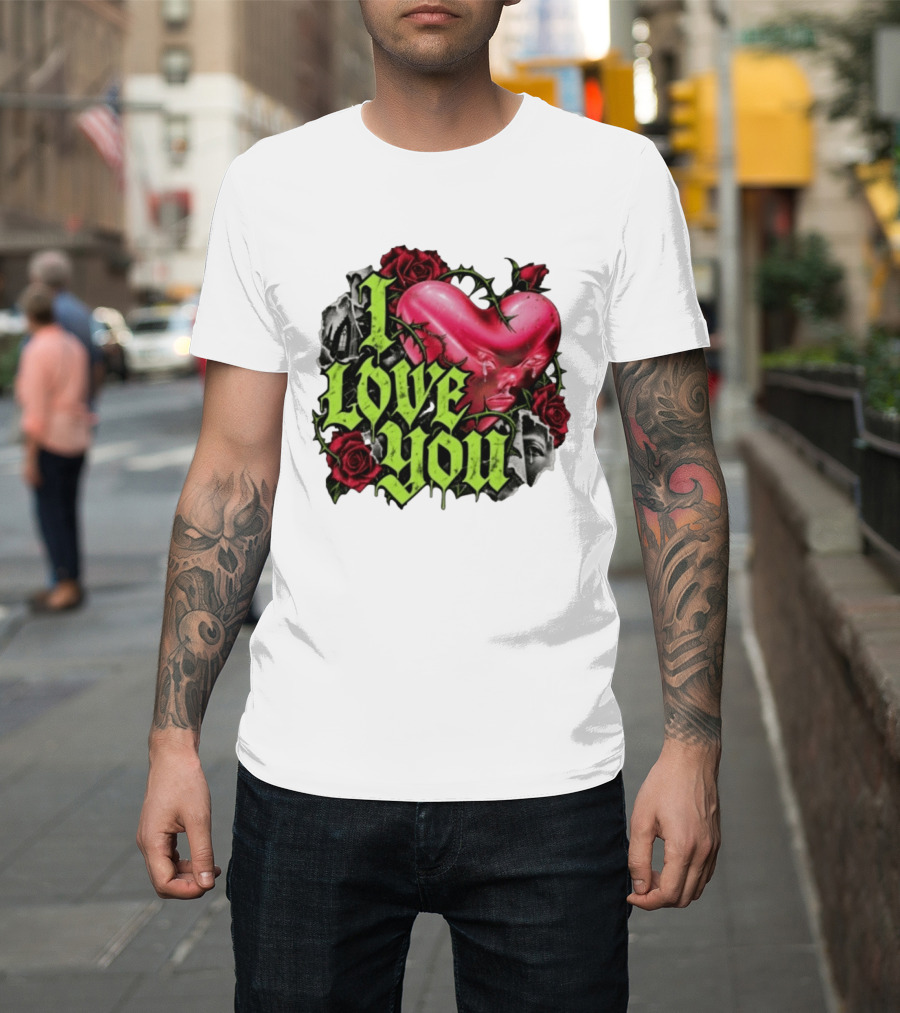 I Love You Gothic Heart Roses T-Shirt