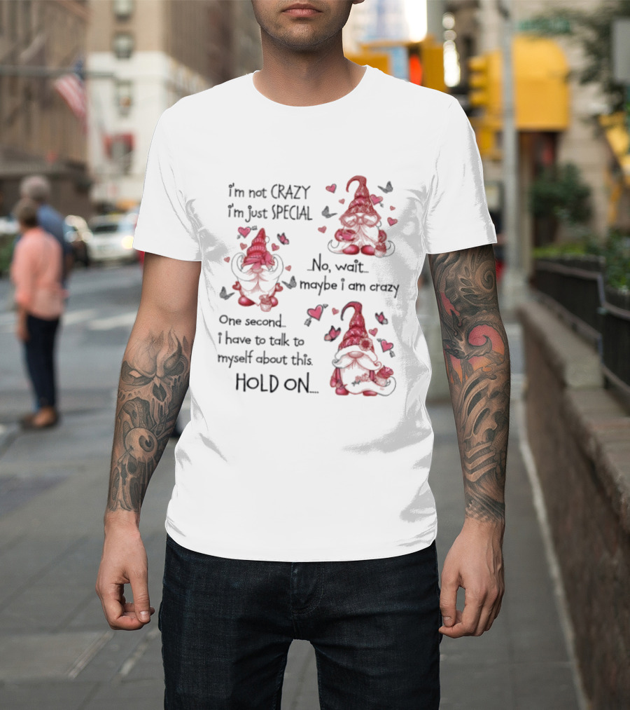I'm Not Crazy I'm Just Special Gnome No Wait Maybe I Am Crazy Hold On T-Shirt