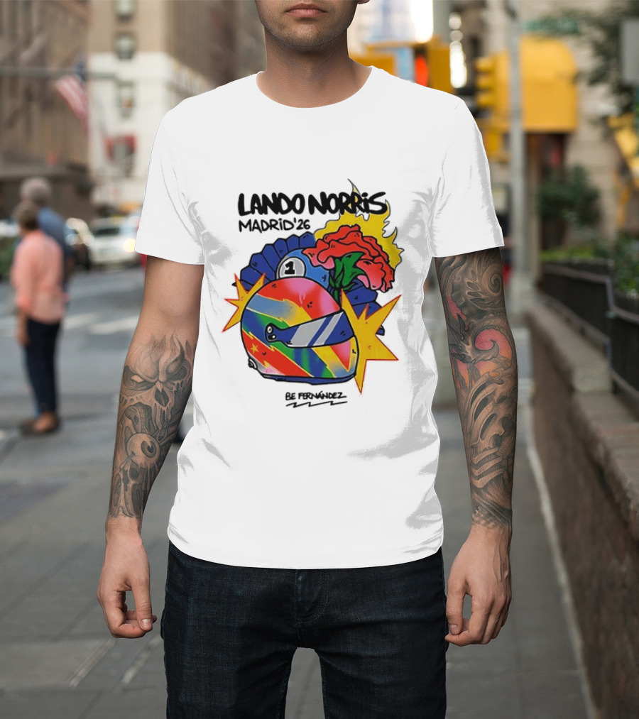 Lando Norris Madrid '26 Helmet Vibrant Art Explosion T-Shirt