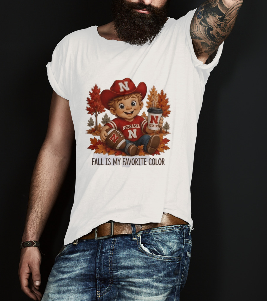 Nebraska Huskers Fall Football Kid Holding Coffee And Ball T-Shirt
