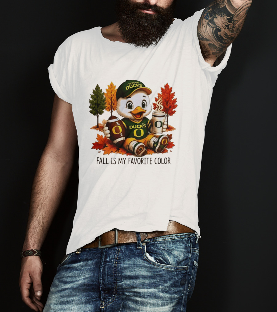 Oregon Ducks Fall Is My Favorite Color Cute Mascot Football Autumn Leaves T-Shirt