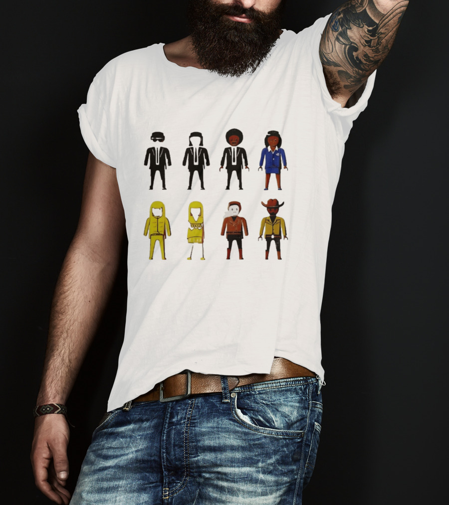 Tarantino Movie Characters Playful Figurine Lineup T-Shirt