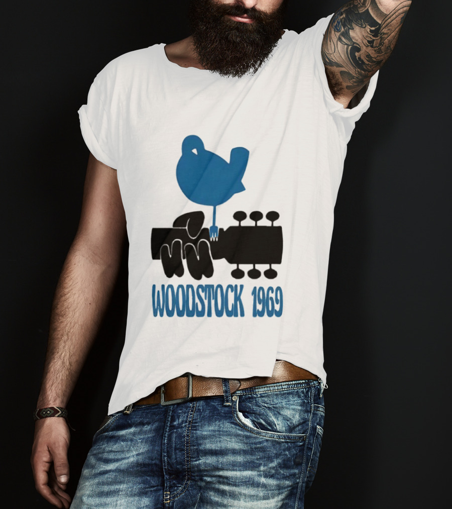 Woodstock 1969 Music Festival Bird On Guitar Neck T-Shirt
