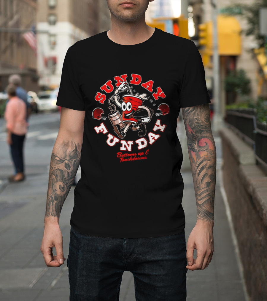 Sunday Funday Bottoms Up And Touchdowns Cleveland Football Party T-Shirt