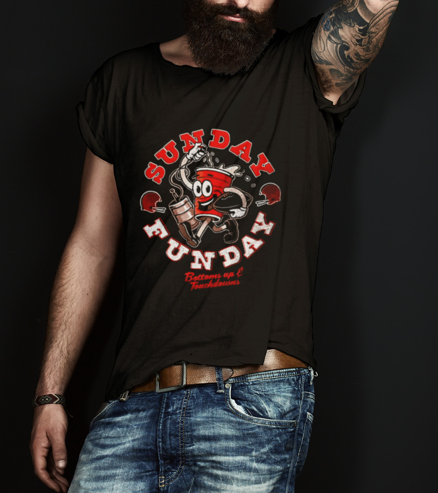 Sunday Funday Bottoms Up And Touchdowns Cleveland Football Party T-Shirt