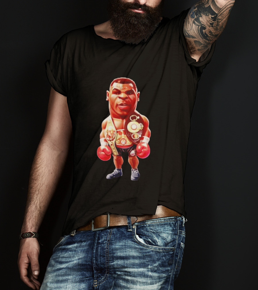 Mike Tyson Cartoon Boxing Champion With Championship Belts And Gloves T-Shirt