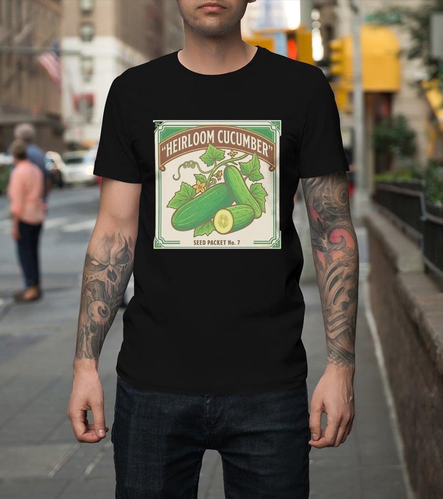 Heirloom Cucumber Seed Packet No 7 Vintage Gardening Iconic Green T-Shirt