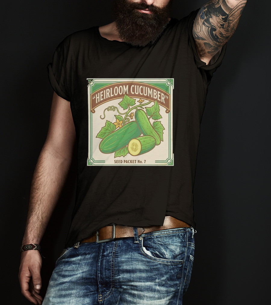 Heirloom Cucumber Seed Packet No 7 Vintage Gardening Iconic Green T-Shirt