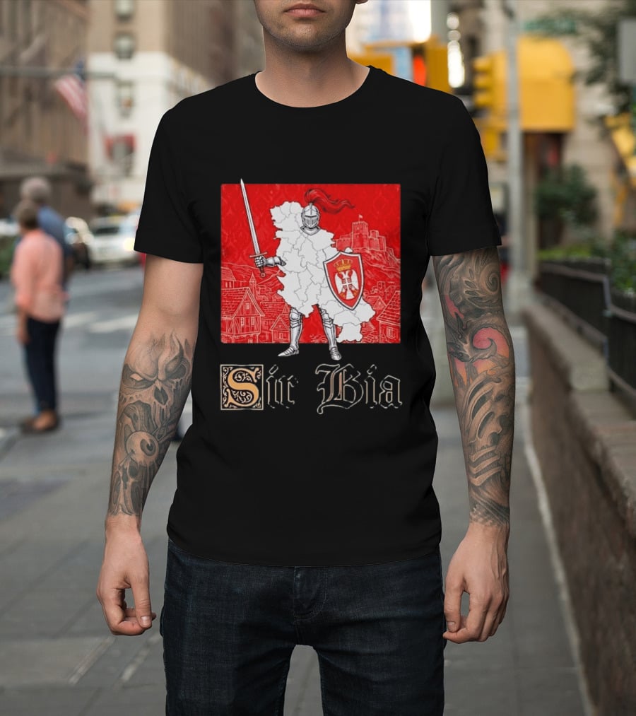 Sir Bia Knight Of Serbia Map Serbian Pride Shield Armor Heritage T-Shirt