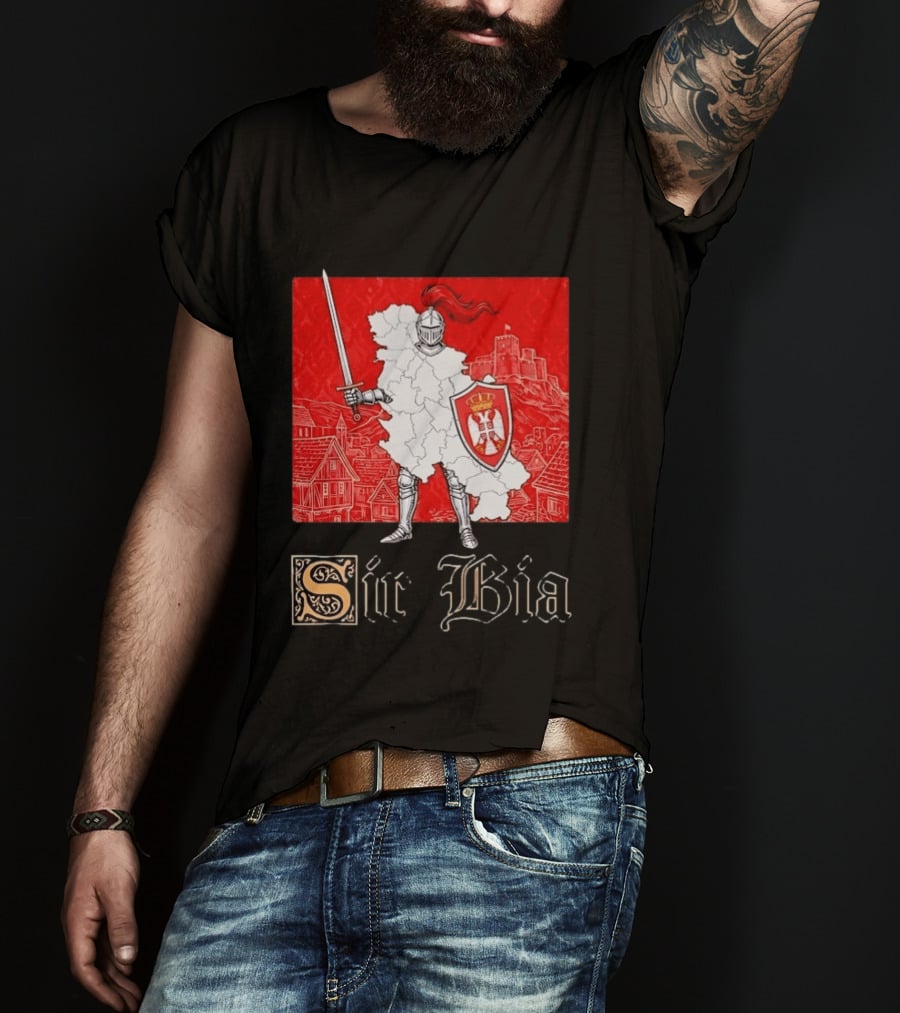 Sir Bia Knight Of Serbia Map Serbian Pride Shield Armor Heritage T-Shirt